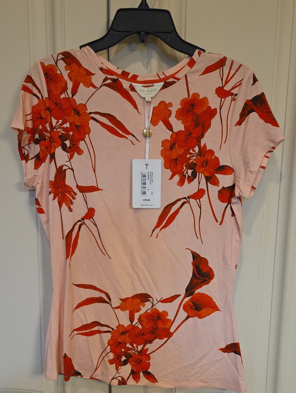 Ted Baker Pink Tee with Red Floral Print